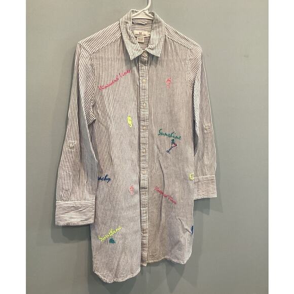 Vineyard Vines Dresses & Skirts - Vineyard Vines Womens Linen Blend Shirt Dress Sz 4 Blue Coverup Beach Flamingo